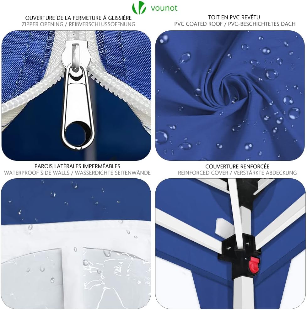 VOUNOT® Carpa Plegable Gazebo 3x3m con 4 Paredes y 4 Bolsas de Arena, Cenador Pabellón de Jardín para Camping, Fiestas, Exterior, Color Azul