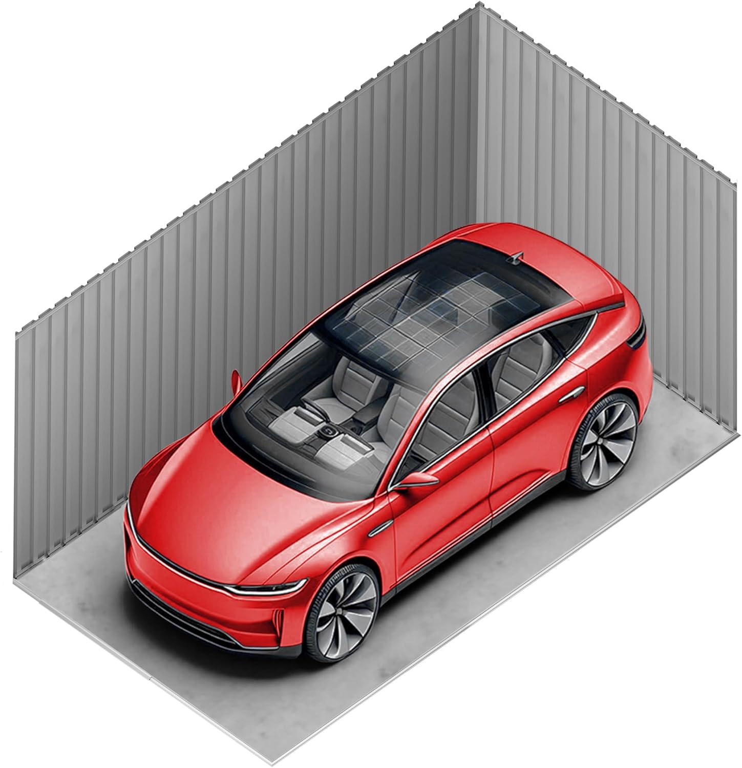 Wasabi - Metallgarage 19,52m² Jarama – Breites Rolltor – Wetterschutz für Autos – Sicherheitsschloss mit Schlüssel – Seitliche Fußgängertür – Carport Gartenhaus Lager – 576x338x243cm