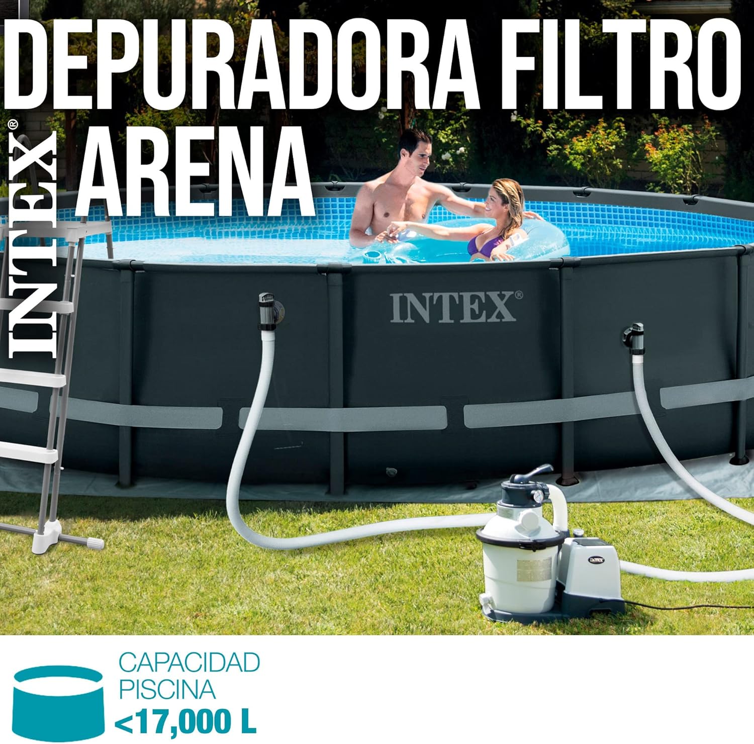 Intex Depuradora Arena Krystal Clear 3.500 l/h Skimmer Deluxe Filtro 3.028 l/h Easy Set-Metal Frame, 49x43x34 cm, Color Blanco