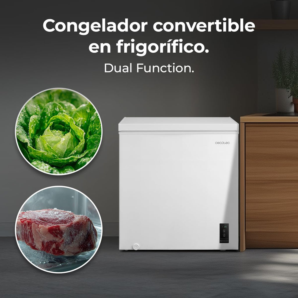 Cecotec Gefriertruhe 198L Bolero CoolMarket Chest 198P White E. Korb mit Griffen, Elektronische LED-Steuerung, UltraContact D-Cool, Dual Function, ZeroG Tür (80º-30º), Fast Freezing, Kompakt
