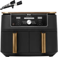 Ninja Foodi MAX Dual Compartment Air Fryer, 9.6L, 6-in-1, No Oil, Max Crisp, Roast, Bake and More, Tongs, 8 Servings, Non-Stick Baskets, Copper & Black, AF400EUCP