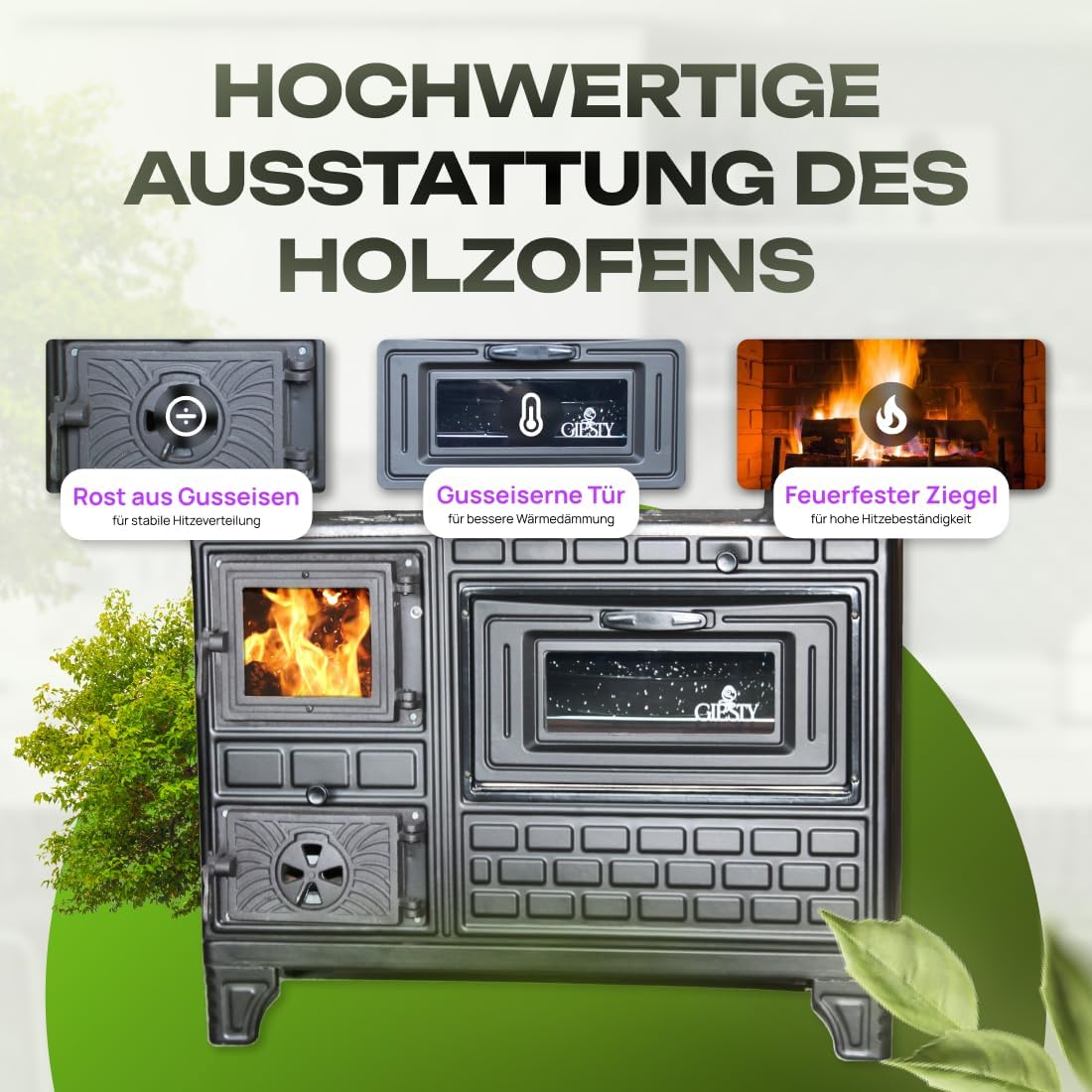 Outdoor-Kocher, Terrassenofen, Outdoor-Küche mit Holz oder Holzkohle, Gartenofen, Outdoor-Küche (Gusseisentür+2 Rohre)