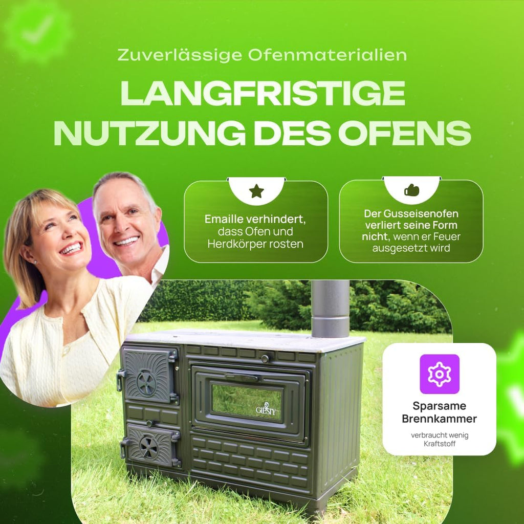 Outdoor-Kocher, Terrassenofen, Outdoor-Küche mit Holz oder Holzkohle, Gartenofen, Outdoor-Küche (Gusseisentür+2 Rohre)