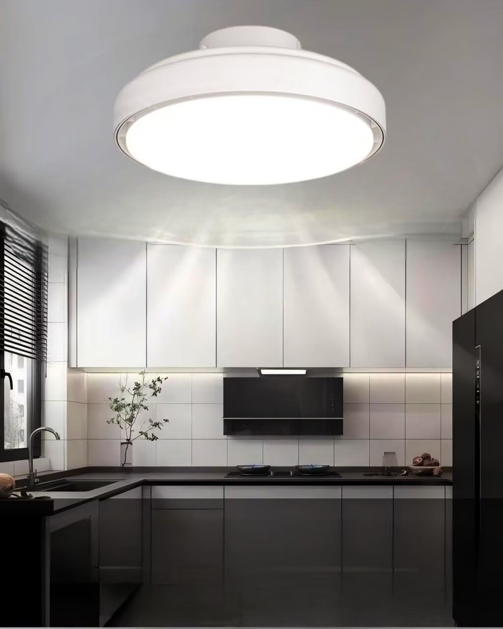 Geräuschloser Deckenventilator mit Licht und Fernbedienung, Deckenventilator ohne Flügel mit modernem LED, 6 reversible Geschwindigkeiten, Smart Dimmbare Ventilatorlampe für Schlafzimmer Wohnzimmer Weiß