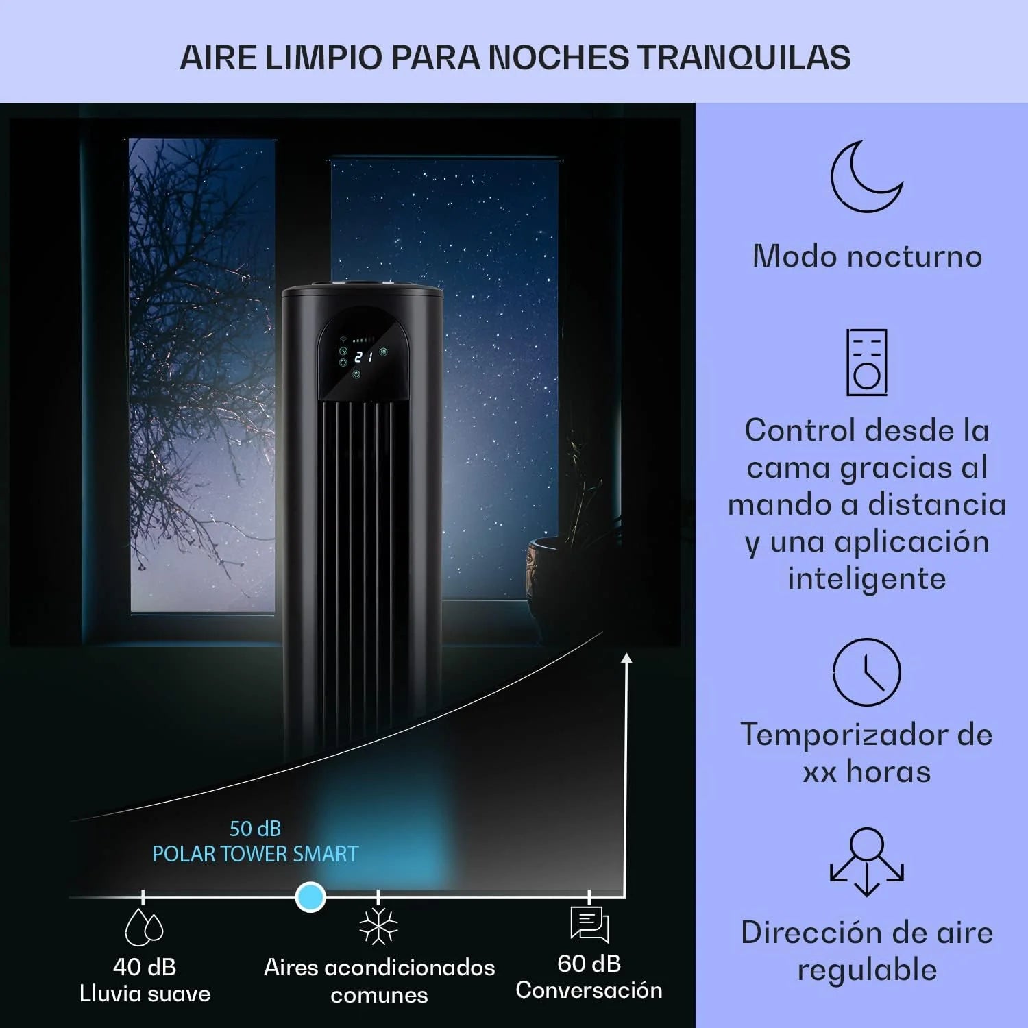 KLARSTEIN Polar Tower Smart Climatizador Evaporativo – 4 en 1: Ventilador, Humidificador & Purificador, Control App & Alexa, Depósito 7L, 3.306 m³/h, Modo Noche, Portátil con Ruedas, Negro