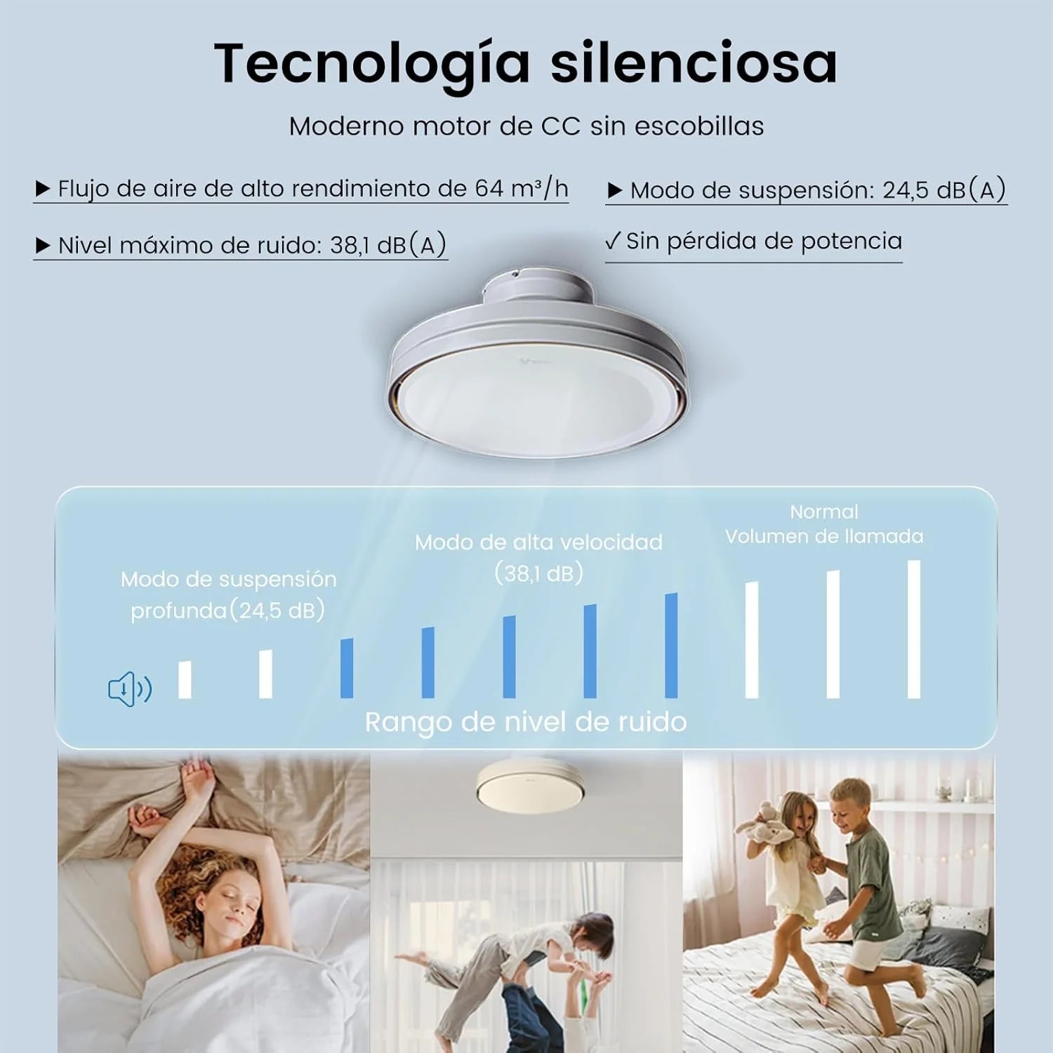 Stiller, flügelloser Deckenventilator mit dimmbarem Licht 60W 30W DC-Motor 30W CCT-Licht 3000-5700K LED-Deckenventilatorlampe und Fernbedienung 6 Geschwindigkeiten Timer Speicher Geeignet für Wohnzimmer Schlafzimmer