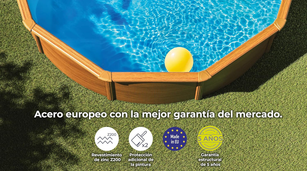 Gre KITPR353W Stahlwandpool, rund mit Holzoptik, Aufstellbecken für den Garten, 350 x 120 cm, Sicilia