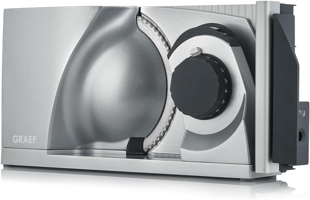 GRAEF MYtiny MT1000 - Klappbare Allesschneider, 170 W, Klinge Ø170 mm, Metall, Schnittstärke 0-15 mm, Brot, kompakt, Made in Germany, Silber