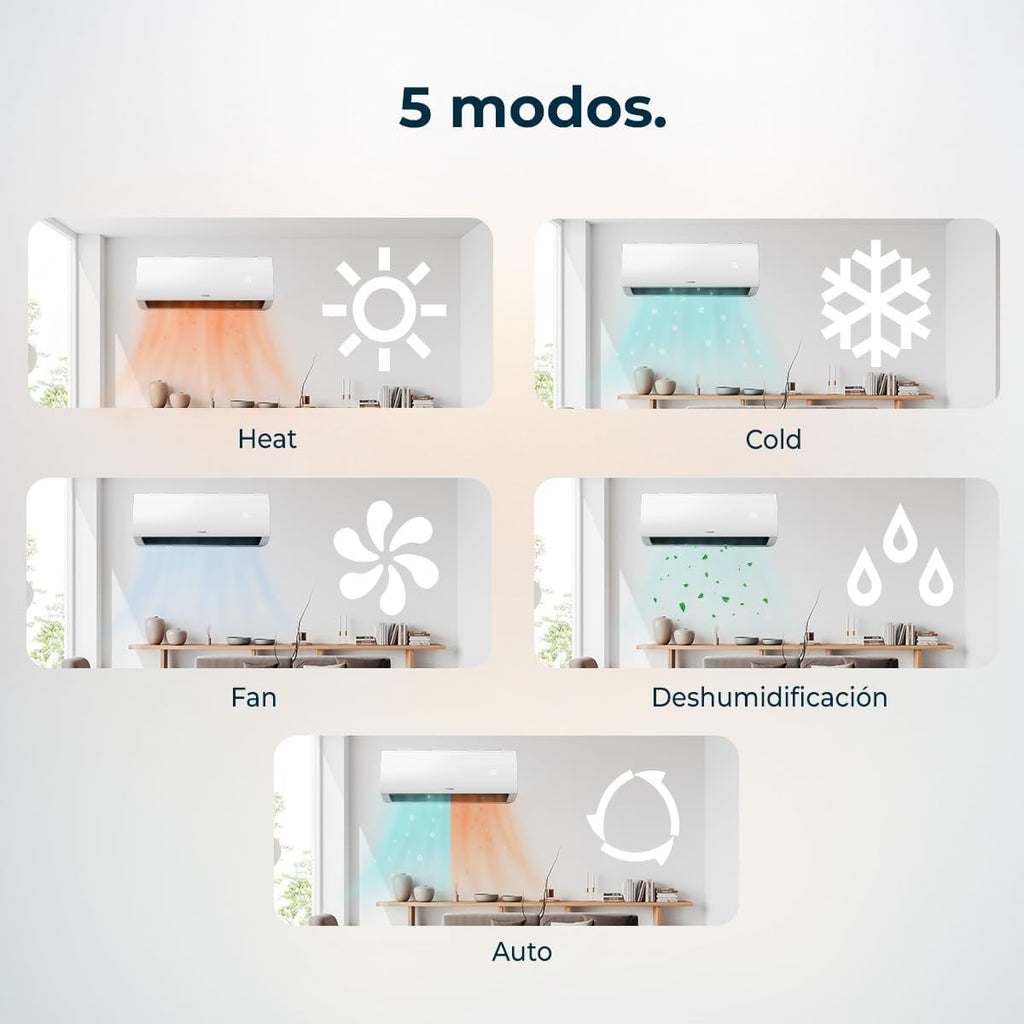 Cecotec Aire Acondicionado Split AirClima 9000 Smartfresh. 9000 BTU, Motor DC, Bomba de Calor, Mando a distancia, Pantalla LED, Sistema Inverter, 5 Modos, 8 Velocidades, Cobertura 16 m2 + compresor