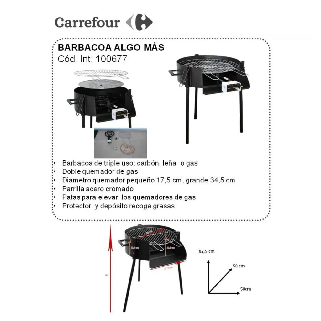 Barbacoa Algo Más de Gas de Triple Uso 50 cm con 2 Fuegos