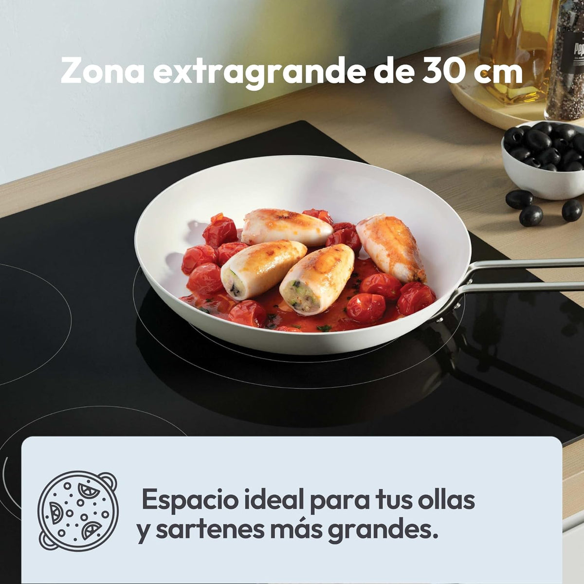 Candy CH63DCC Hob Ceramic Hob 60 cm, 3 Cooking Zones, Double 30 cm Paella Pan, Touch Control, 9 Power Levels, Safety System, Black