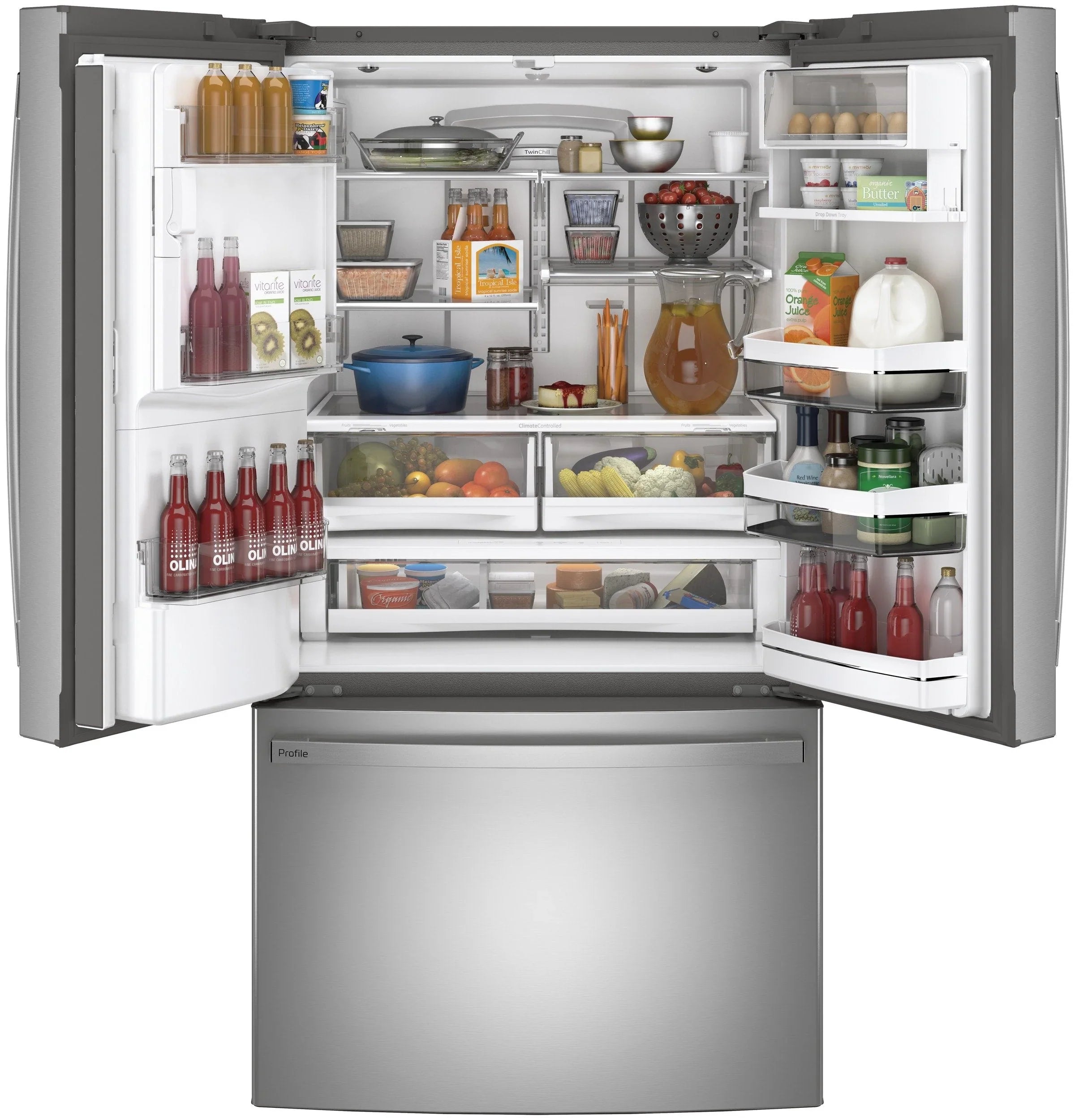 2025 Refrigerador French Door GE Profile™ Series ENERGY STAR® de 27.7 pies cúbicos, resistente a huellas dactilares, con llenado automático manos libres