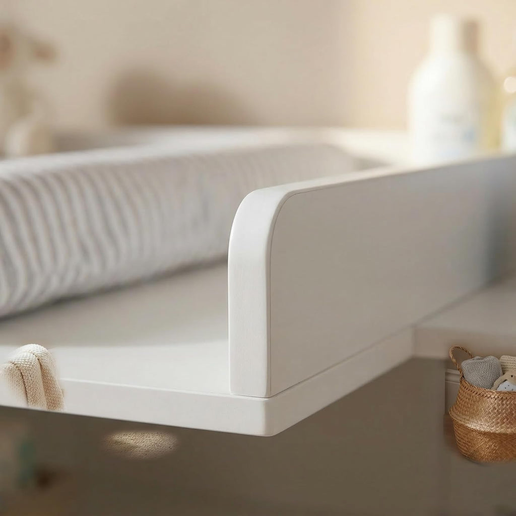 ecomi Cómoda Cambiador para bebé en Madera con Plan de Cambiar, 3 cajones, 1 puerta, Altura 100 cm, Color Blanco, Dimensiones 113x100 cm, tiradores cromados