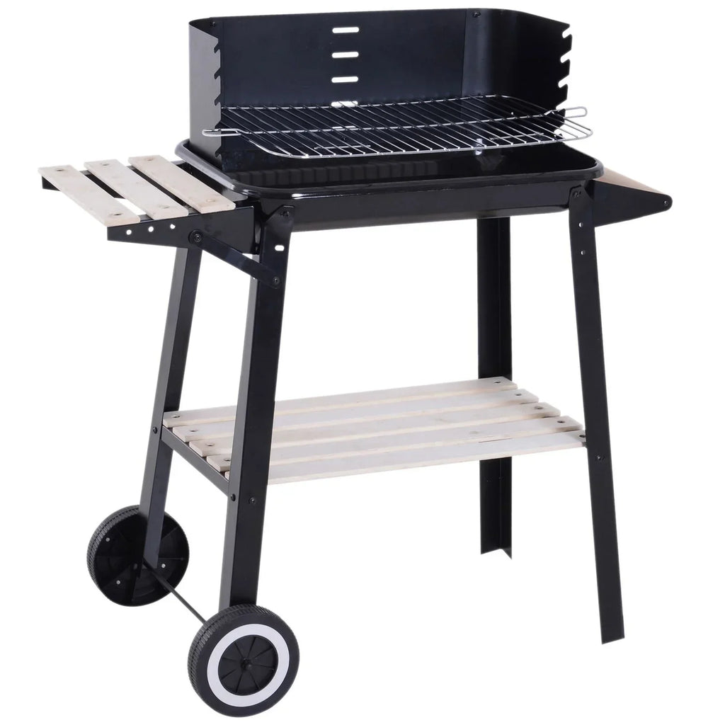 Holzkohlegrill mit Rädern und Ablage Outsunny 83x37x87cm Schwarz