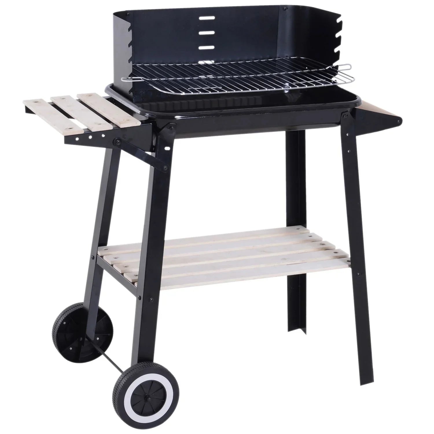 Holzkohlegrill mit Rädern und Ablage Outsunny 83x37x87cm Schwarz