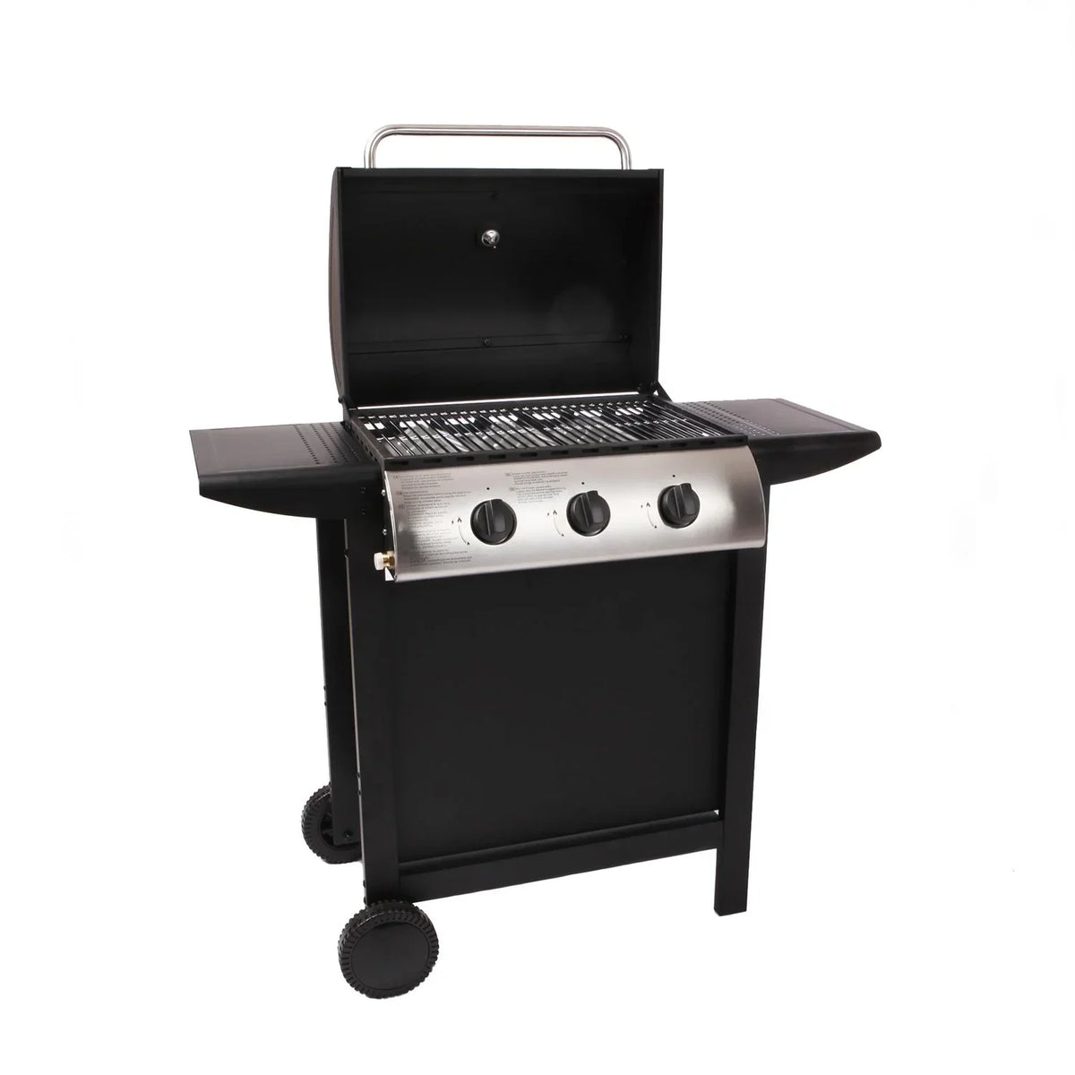 Lofoten - Gasgrill für den Außenbereich 3 Brenner 8,4 kW auf Rädern mit Deckel, 2 verchromte Stahlroste, 2 Seitenablagen, 1 unterer Ablageboden und Thermometer - Schwarz