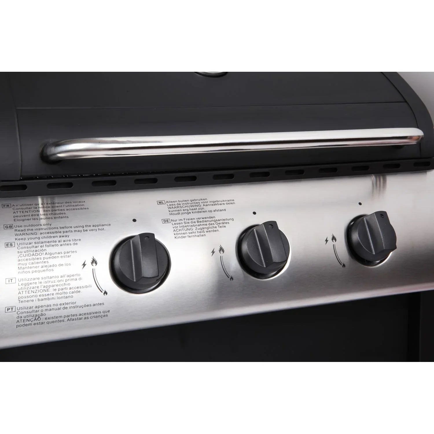 Lofoten - Gasgrill für den Außenbereich 3 Brenner 8,4 kW auf Rädern mit Deckel, 2 verchromte Stahlroste, 2 Seitenablagen, 1 unterer Ablageboden und Thermometer - Schwarz