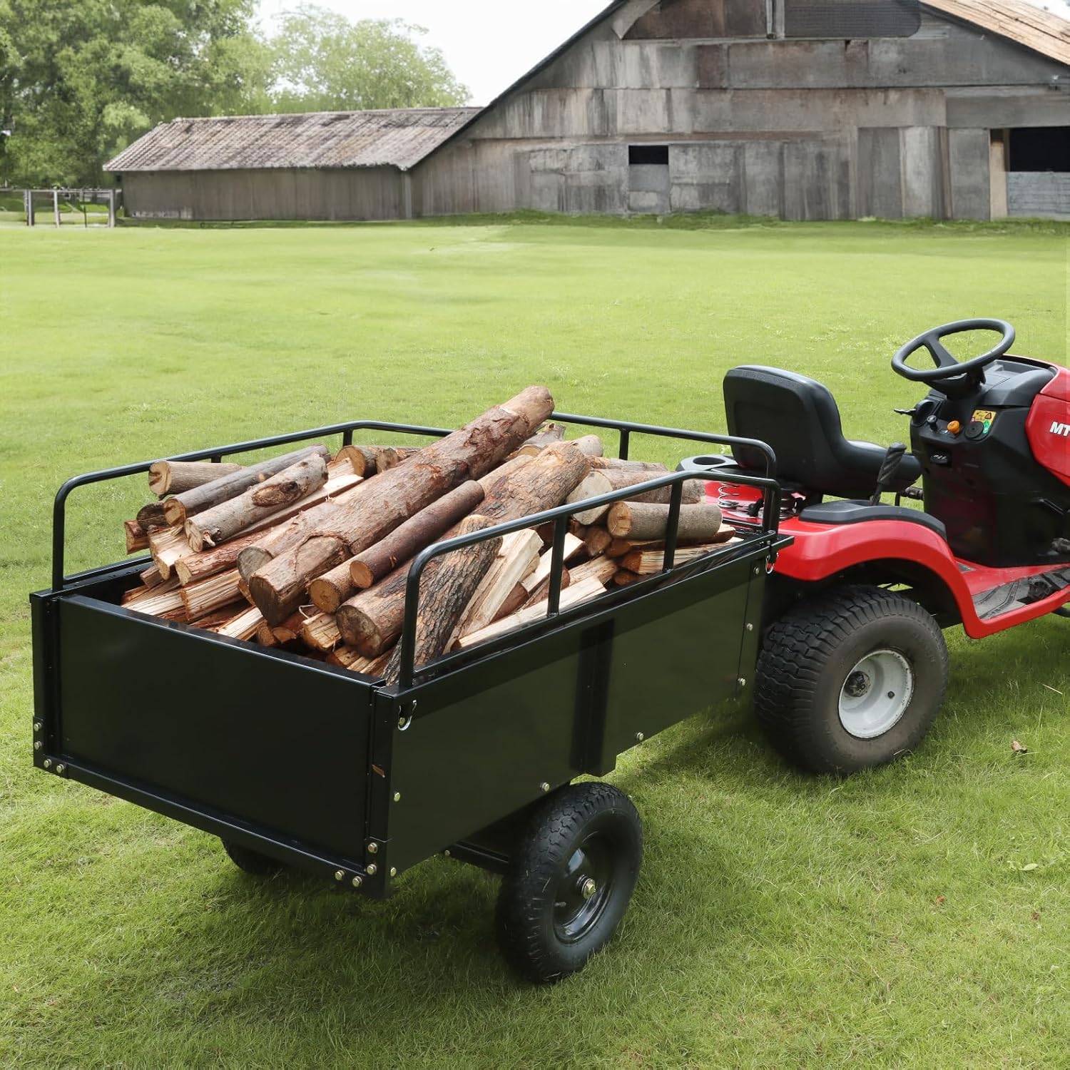 VEVOR Kippanhänger, Ladekapazität 340 kg, robuster Garten-Nutzanhänger mit abnehmbaren Seiten, 0,4 m³ Kipp-Transportwagen für Traktor, Rasenmäher, ATV, 200x66x76cm