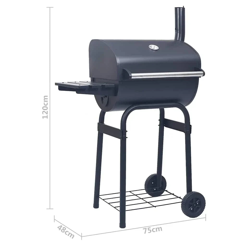 Barbacoa De Carbón Con Ahumador Y Estante Inferior Negro Vidaxl