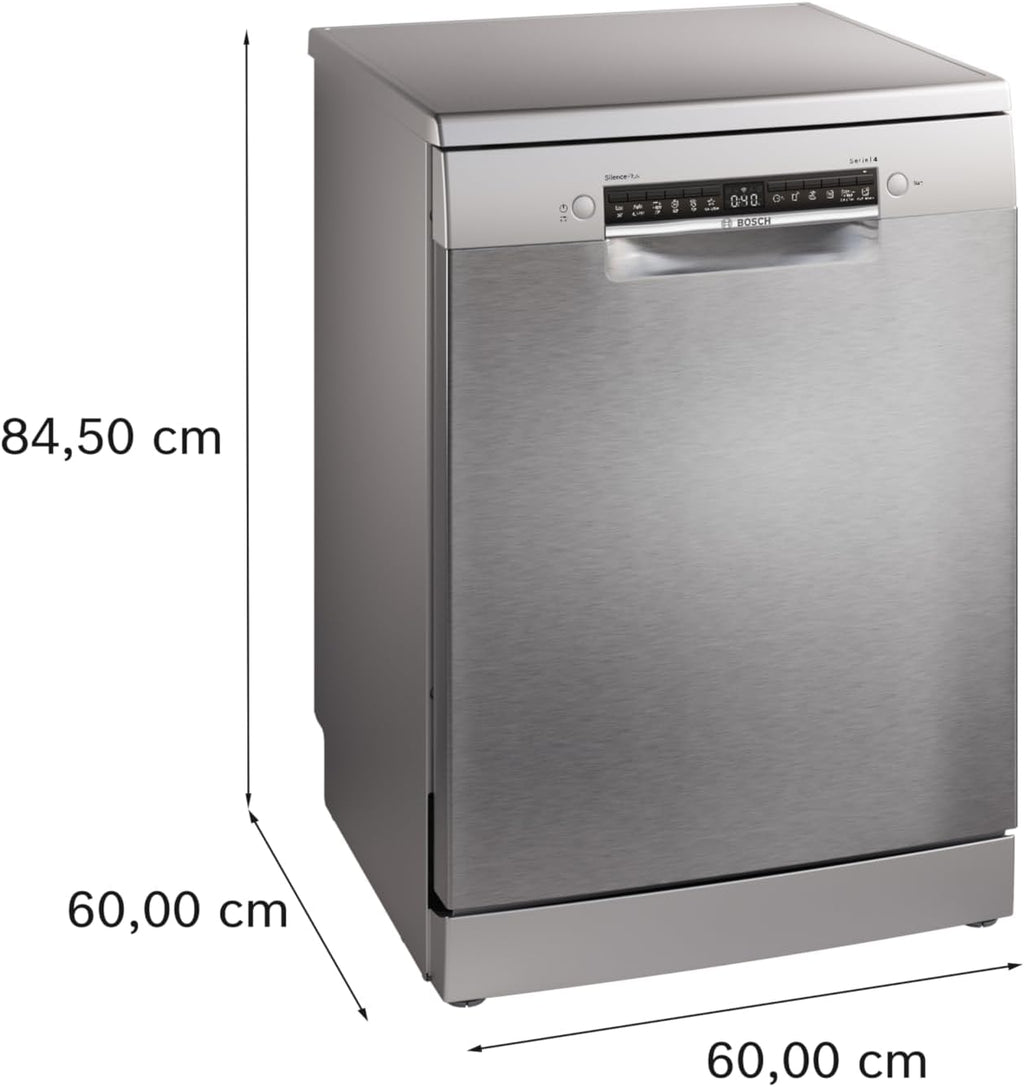 Bosch - Lavavajillas Libre Instalación, 60 cm, Serie 4, Home Connect, Motor EcoSilence, Acero, SMS4EMI06E