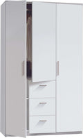 Habitdesign Armario Ropero 3 Puertas y 3 cajones, 203x117x52 (AltoxAnchoxFondo - en Cm), con Barra Colgadora y Estantes, Color Blanco Brillo