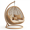 Silla Colgante para Exterior de Ratán Sintético Marrón/Beige con Cojines de Poliéster 120 cm