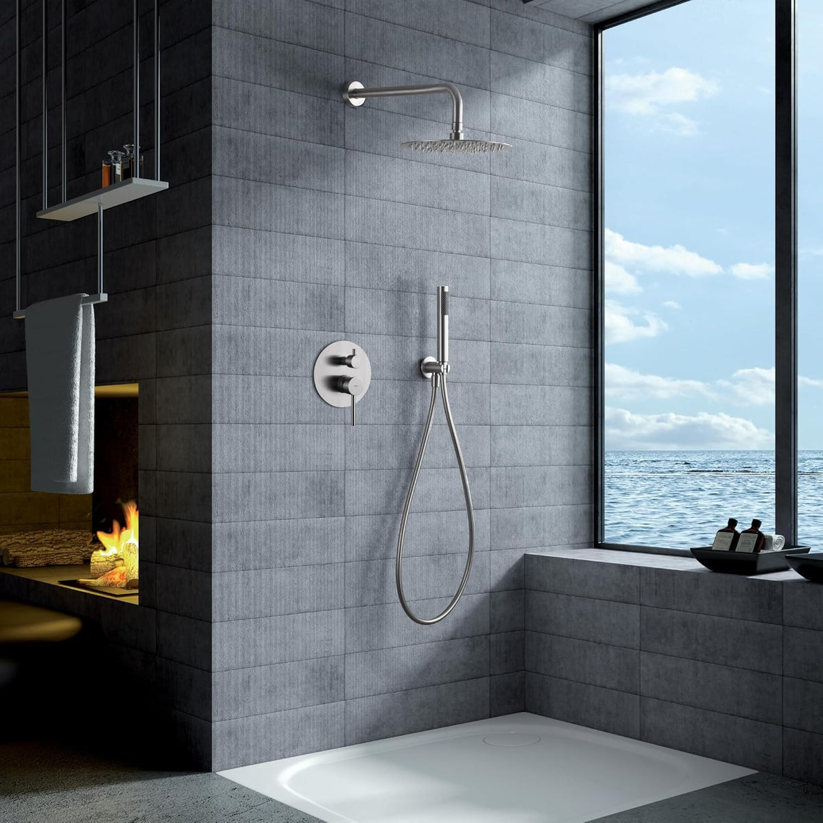 IMEX - Wand-Außendusche aus Edelstahl | Einbaudusche für den Garten zur Wandmontage aus Edelstahl V4A | Armaturengarnitur mit Warm- und Kaltwasser für den Pool mit Duschkopf | Serie Moskau