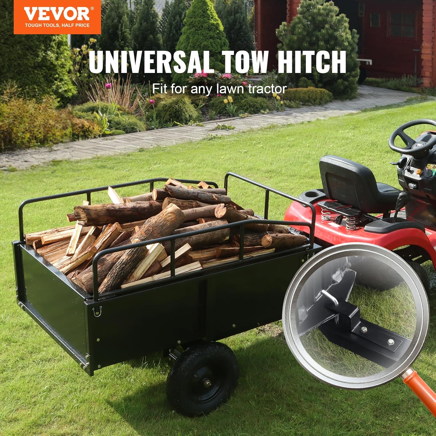 VEVOR Kippanhänger, Ladekapazität 340 kg, robuster Garten-Nutzanhänger mit abnehmbaren Seiten, 0,4 m³ Kipp-Transportwagen für Traktor, Rasenmäher, ATV, 200x66x76cm