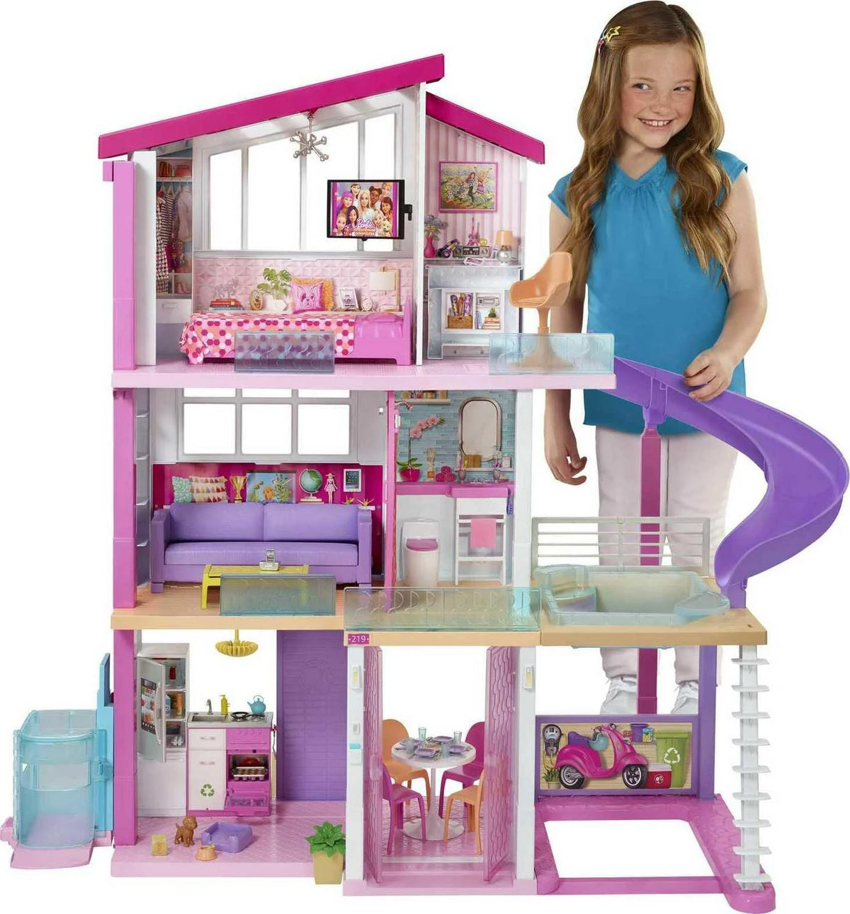 2025 Barbie Traumvilla mit über 70 Zubehörteilen, funktionierendem Aufzug, Lichtern und Geräuschen