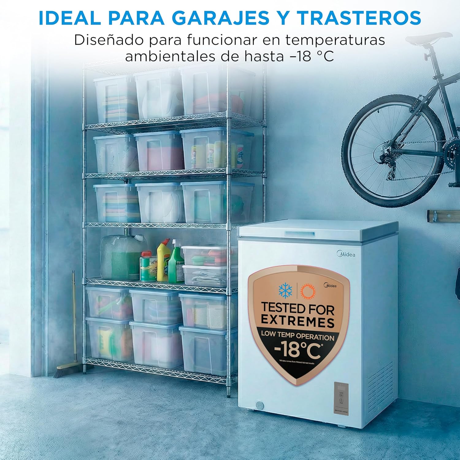 MIDEA Arcon Congelador Pequeño de 143L | Congelador Horizontal Convertible a Frigorífico con Motor Inverter, Control Electrónico de Temperatura, Cestas con Asa | Arcón Silencioso 37 db Bajo Consumo