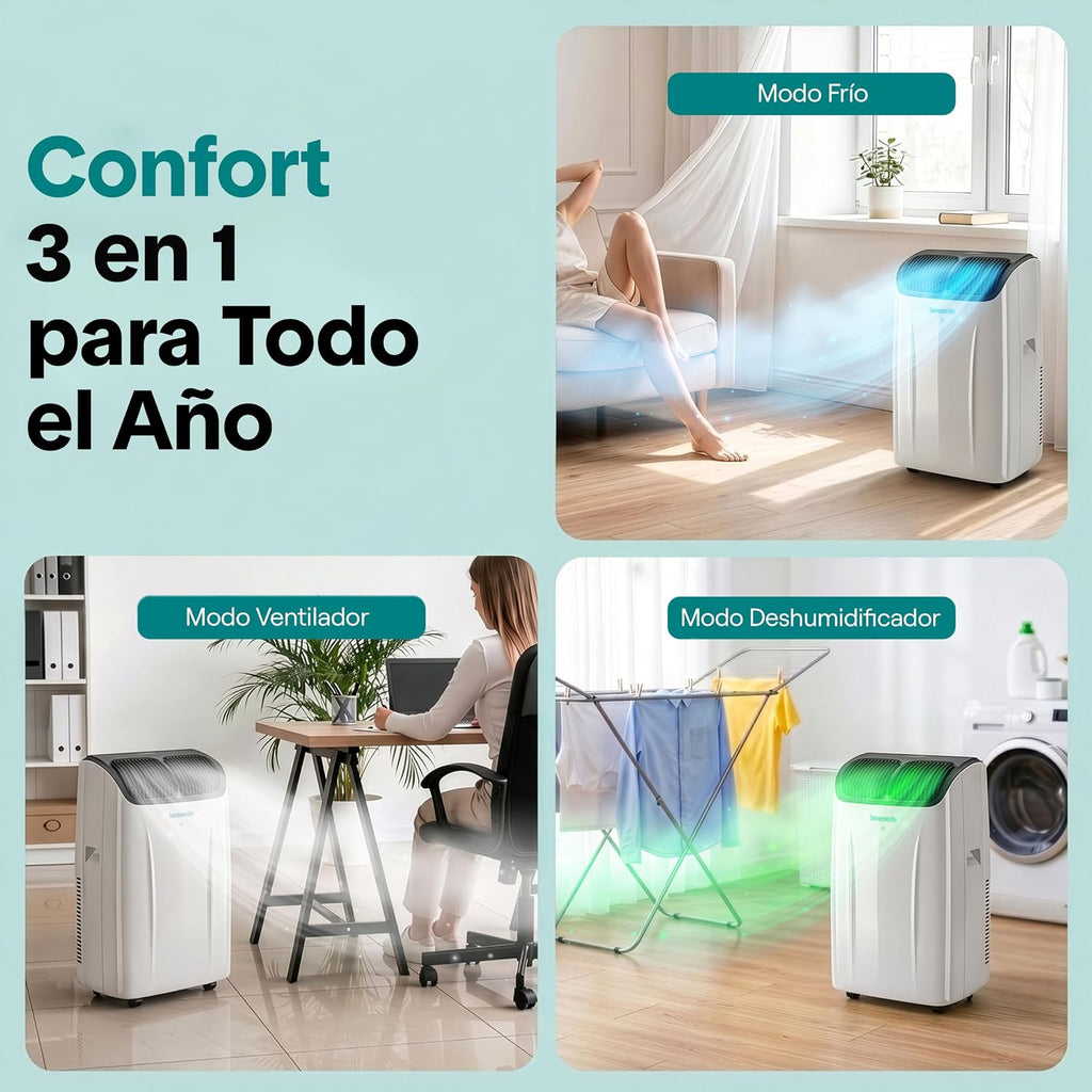 SereneLife Aire Acondicionado Portátil 14000 BTU con WiFi, Climatizador 3 en 1 Frío, Ventilación y Deshumidificador, Smart con Kit de Ventana, para Hogar y Oficina
