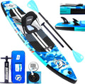 Inflatable Paddle Board with Kayak Seat, 330 x 76 x 15 cm, up to 150 kg, Integrated Pad, Detachable Fin, Double Adjustable Paddle, Repair Kit, Blue Camouflage