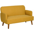 2-Sitzer-Sofa aus Samt, 21 cm dicke Polsterung und Holzbeine, gelb