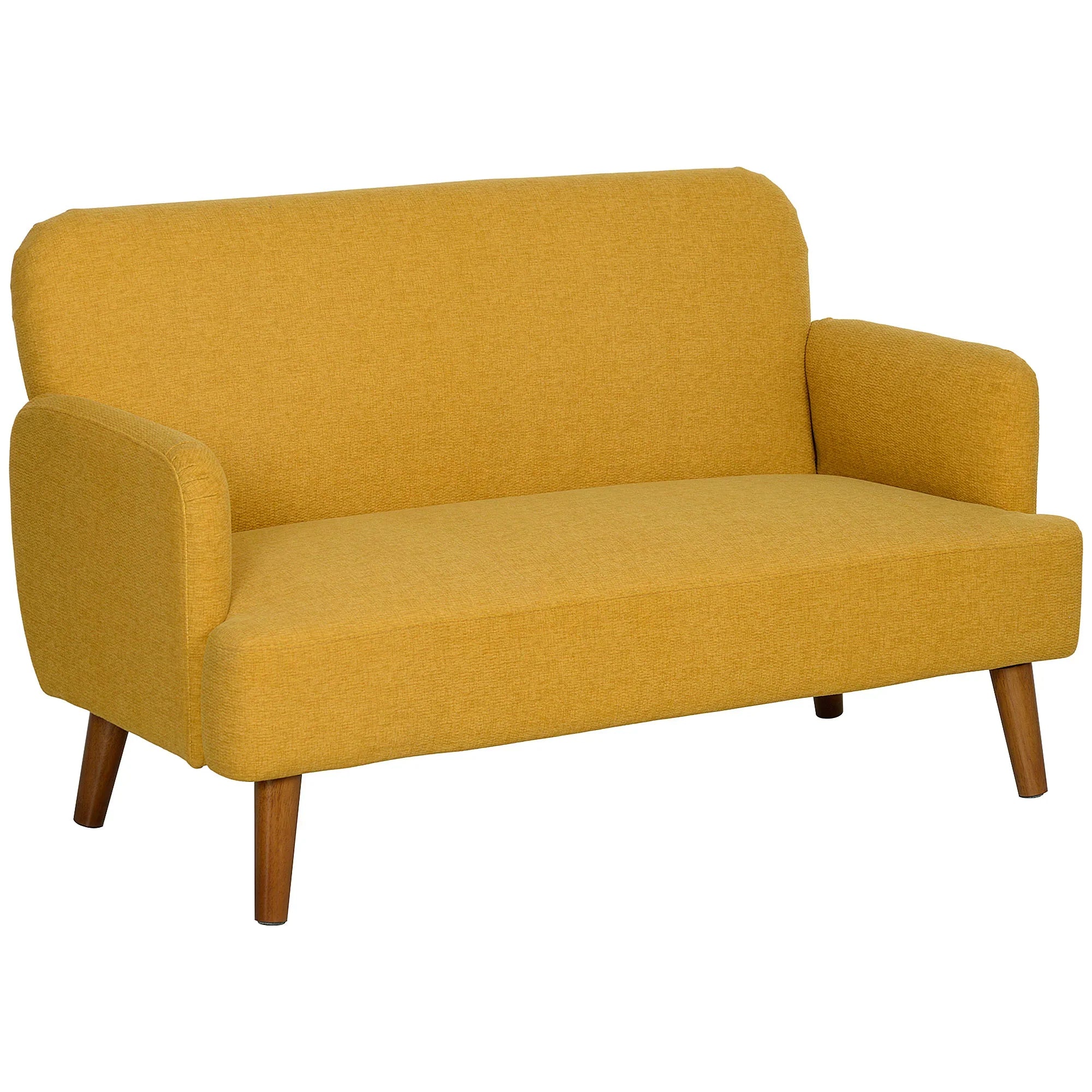2-Sitzer-Sofa aus Samt, 21 cm dicke Polsterung und Holzbeine, gelb