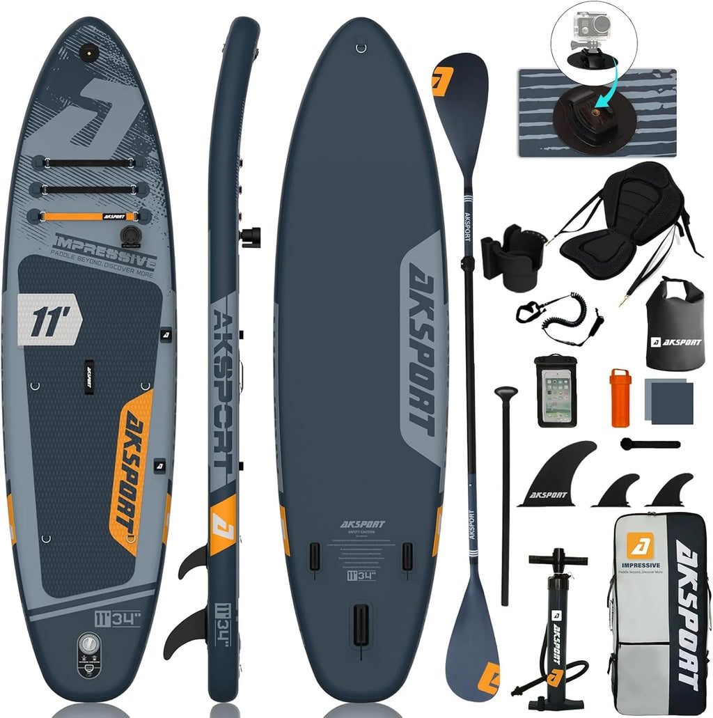 AKSPORT aufblasbares Stand-Up Paddle Board, aufblasbares SUP Board mit komplettem Zubehör, breites und stabiles Design, rutschfestes Deck, Paddleboard für Jugendliche und Erwachsene