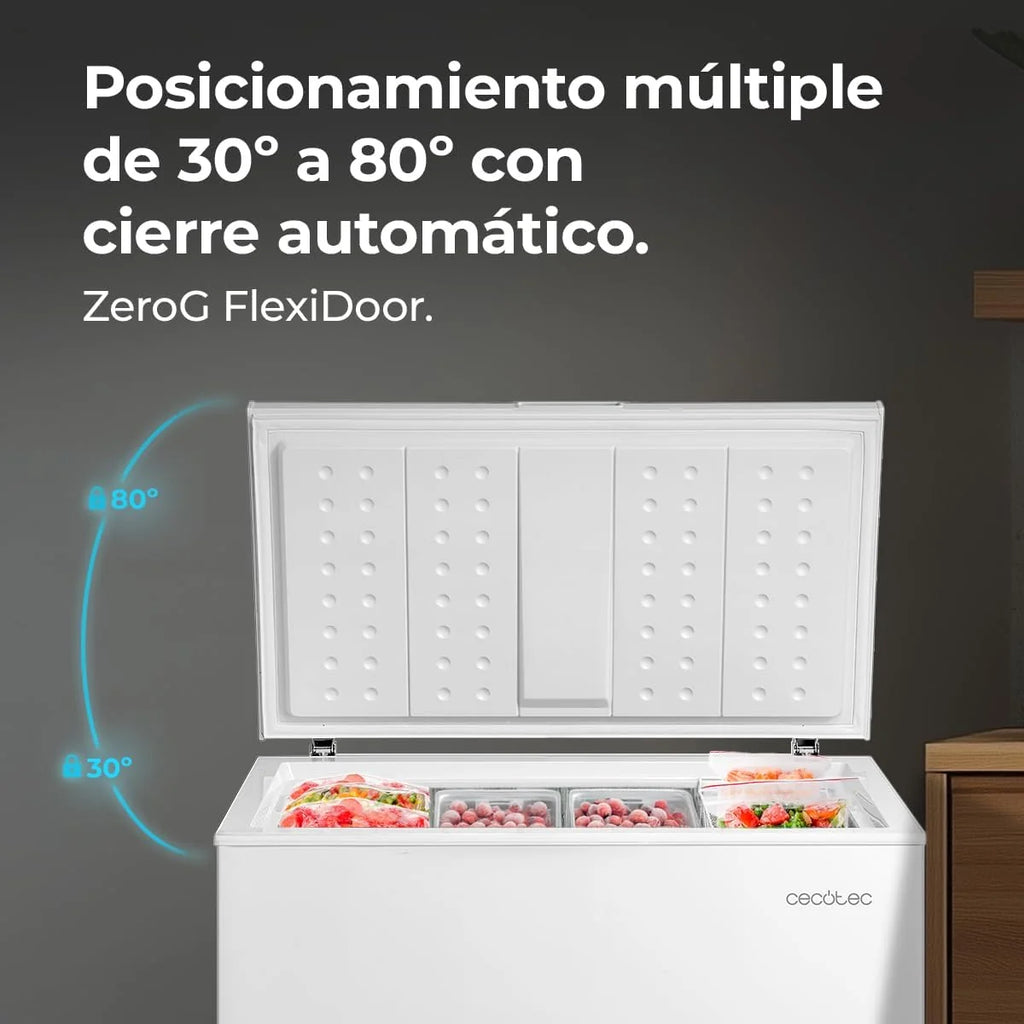 Cecotec Congelador Horizontal 198L Bolero CoolMarket Chest 198P White E. Cesta con Asas, Control Electrónico LED, UltraContact D-Cool, Dual Function, Puerta ZeroG (80º-30º), Fast Freezing, Compacto