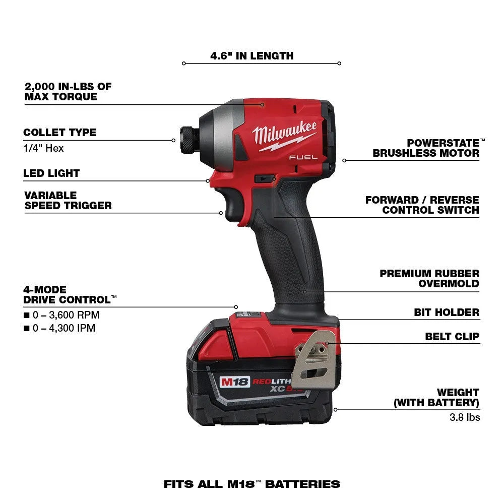 2025 Kit combinado M18 FUEL 18V con 7 herramientas y batería de 5,0 Ah de ion de litio sin escobillas