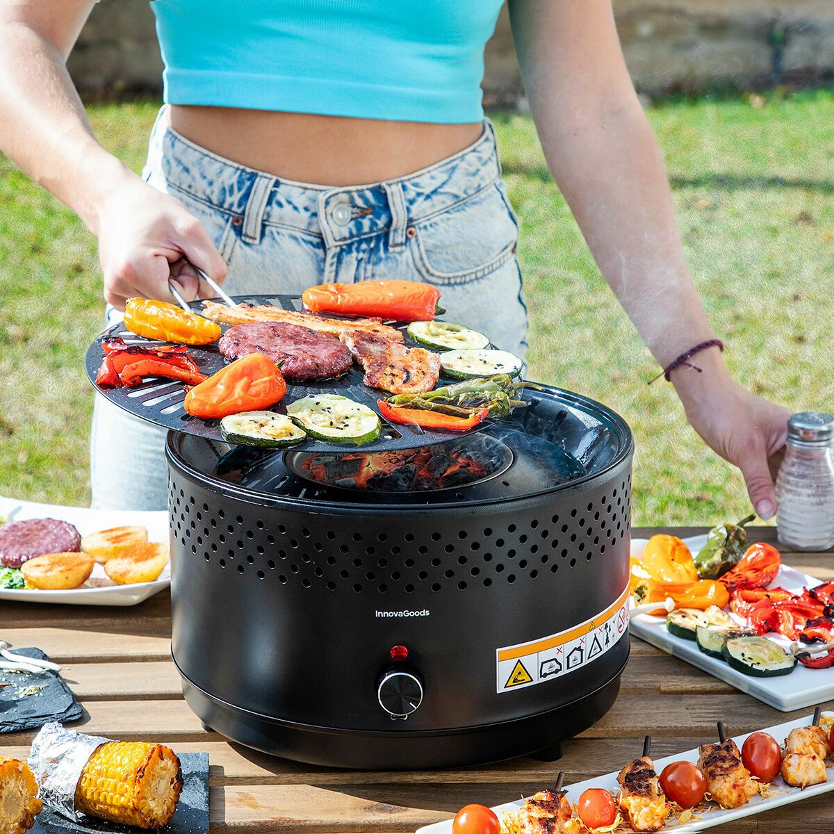 Barbacoa De Carbón Sin Humo Portátil Innovagoods Hierro Ø28,5 X 18 Cm, Ø28,5 X 18 Cm Negro