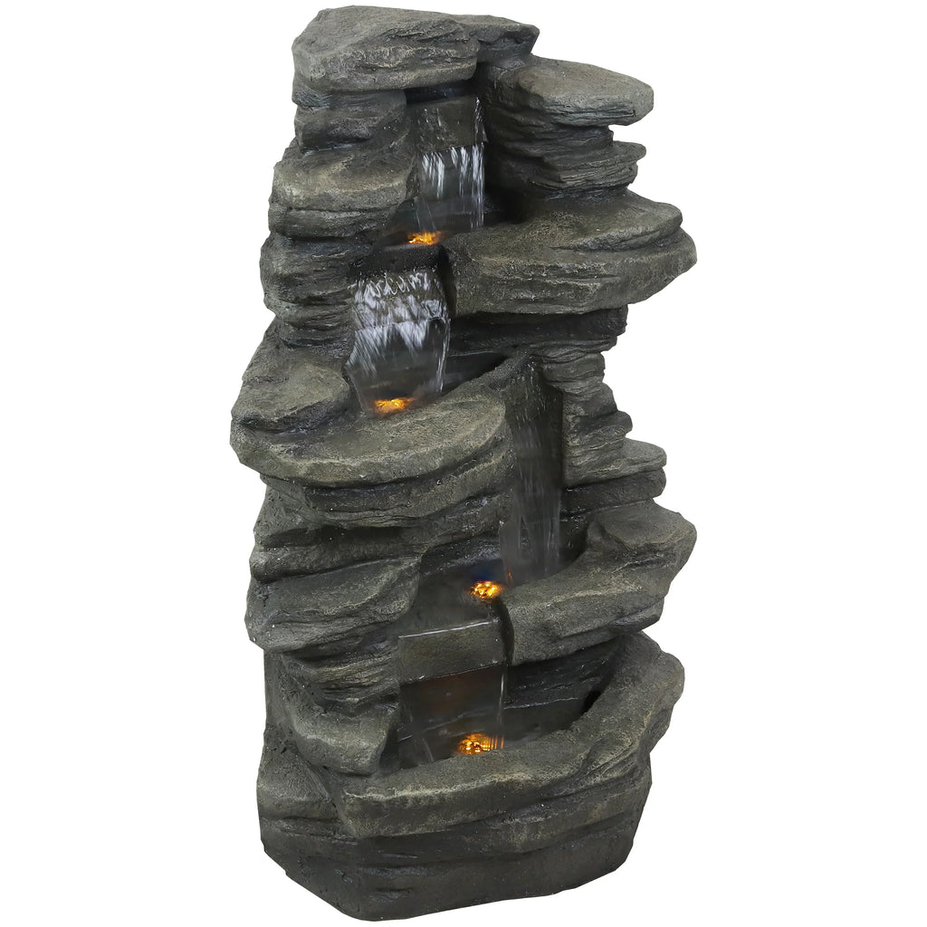 2025 Fuente de cascada de roca apilada Sunnydaze para exteriores con luces LED - 38 pulgadas