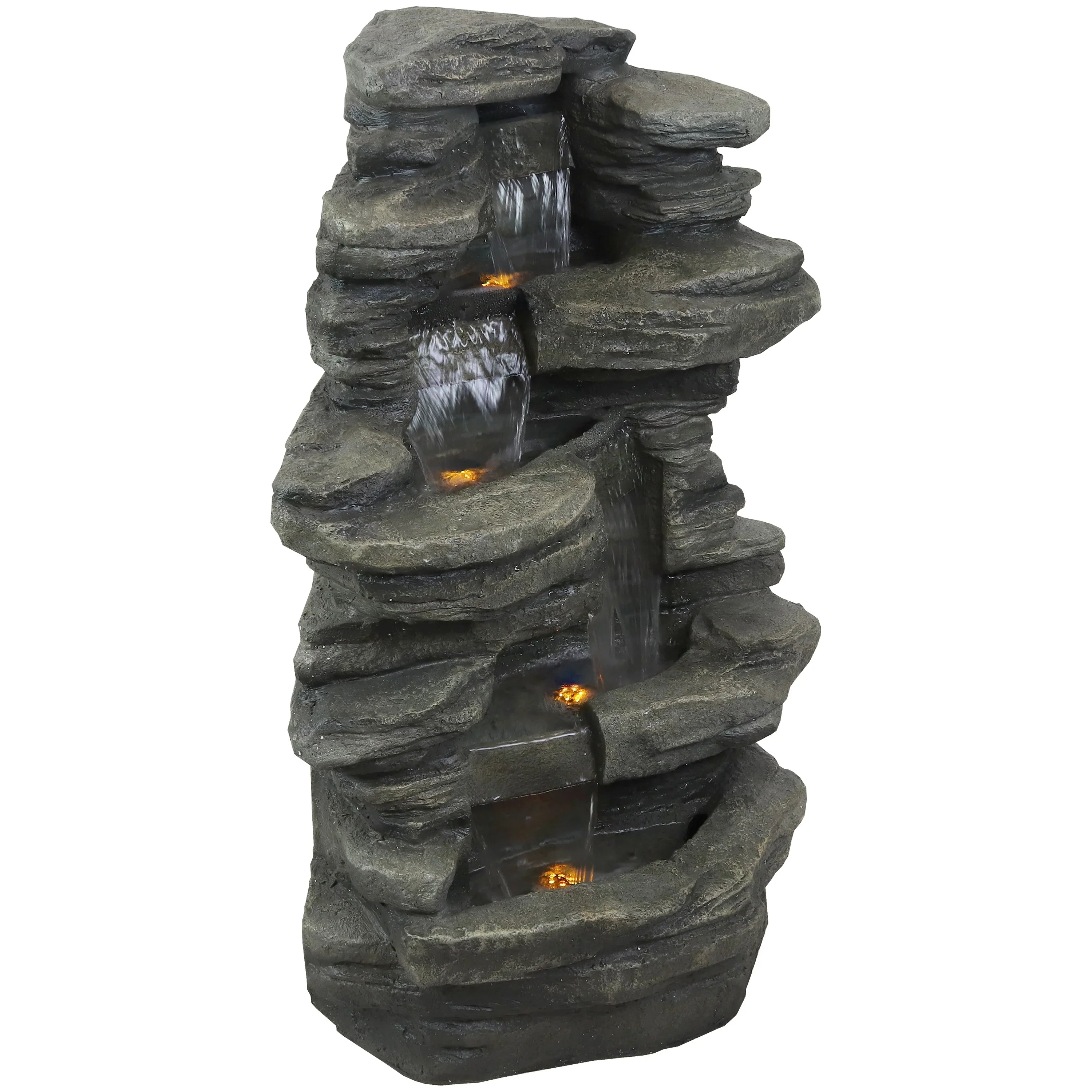 2025 Fuente de cascada de roca apilada Sunnydaze para exteriores con luces LED - 38 pulgadas