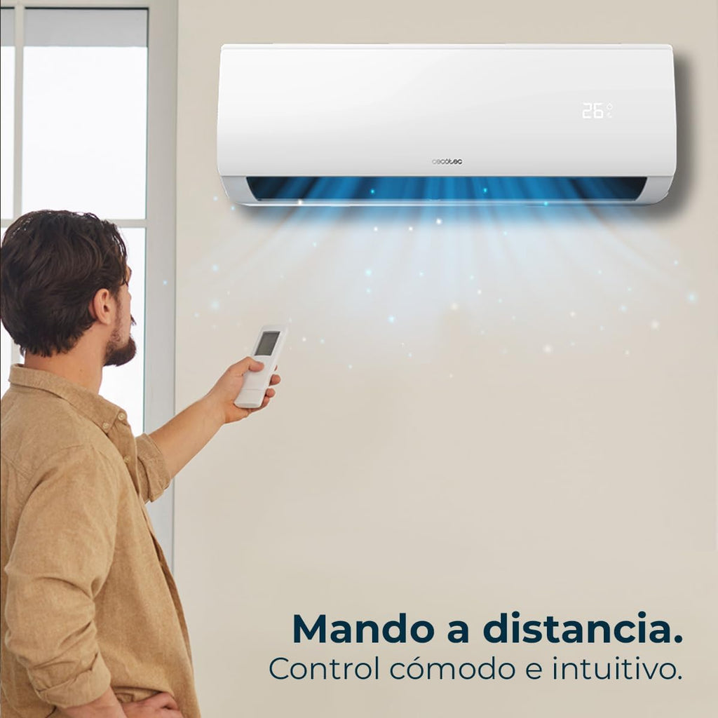 Cecotec Aire Acondicionado Split AirClima 9000 Smartfresh. 9000 BTU, Motor DC, Bomba de Calor, Mando a distancia, Pantalla LED, Sistema Inverter, 5 Modos, 8 Velocidades, Cobertura 16 m2 + compresor