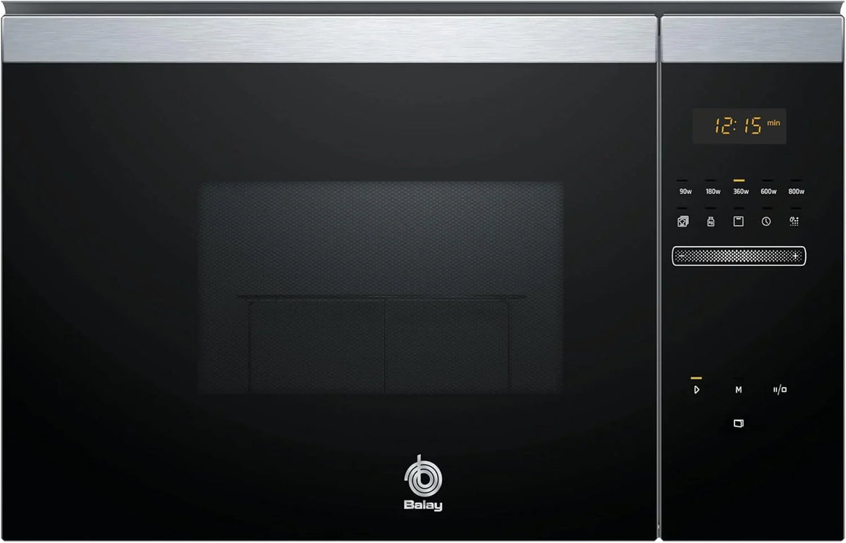 Balay 3CG5172N2 - Microwave, Electronic, Frameless Built-in, 38 cm, 20 l, 5 F, Aqualisis, Left Side Ap, 8 Recipes, Turntable 10", With Grill, Black Glass