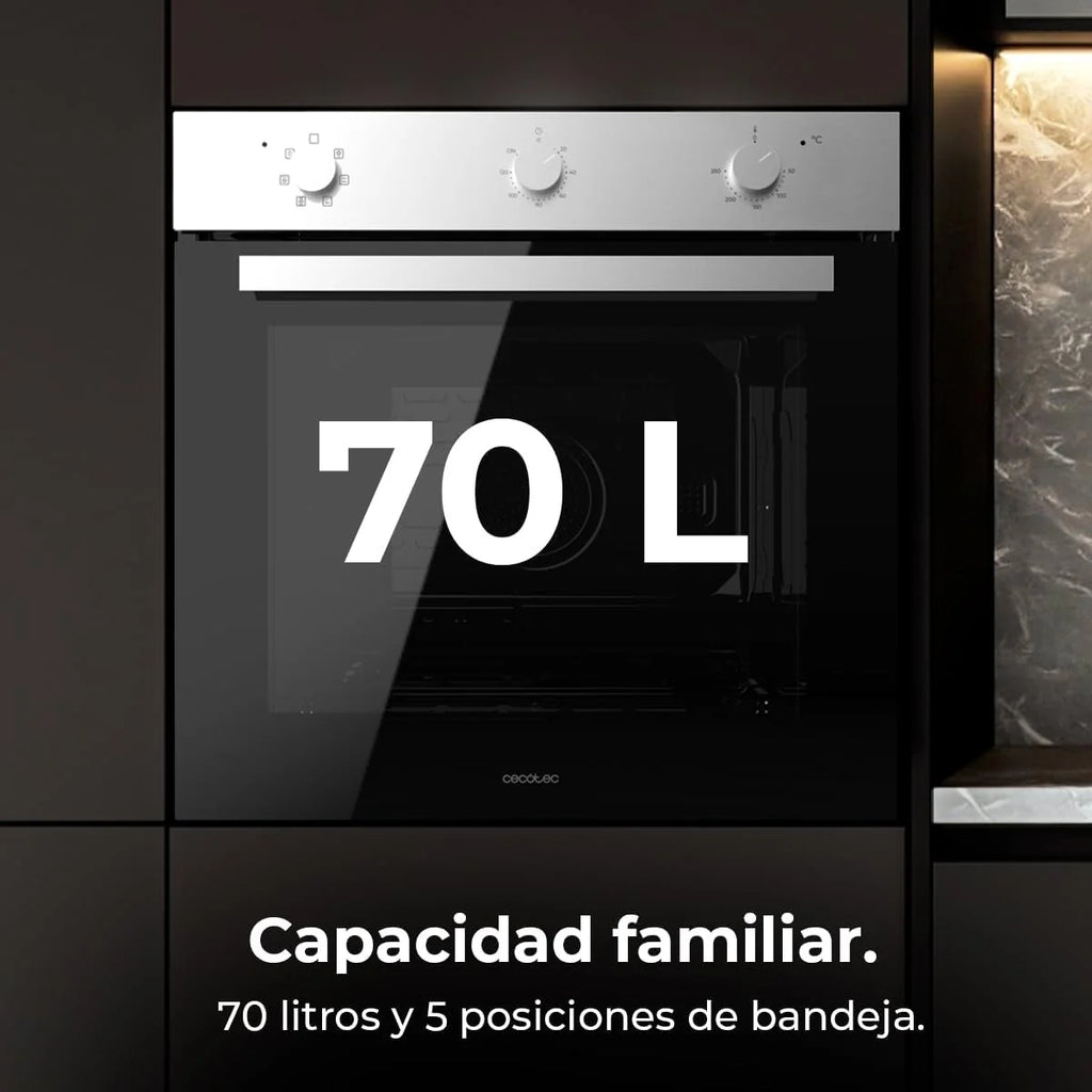 Cecotec Horno Integrable Multifunción 70L Bolero Hexa M236000 Inox Time. 2800W, 6 Funciones, Temporizador, Steam Base XXL, Steam Assist, Steam EasyClean, Cooling Fan, Modo Defrost, Eco, Convección