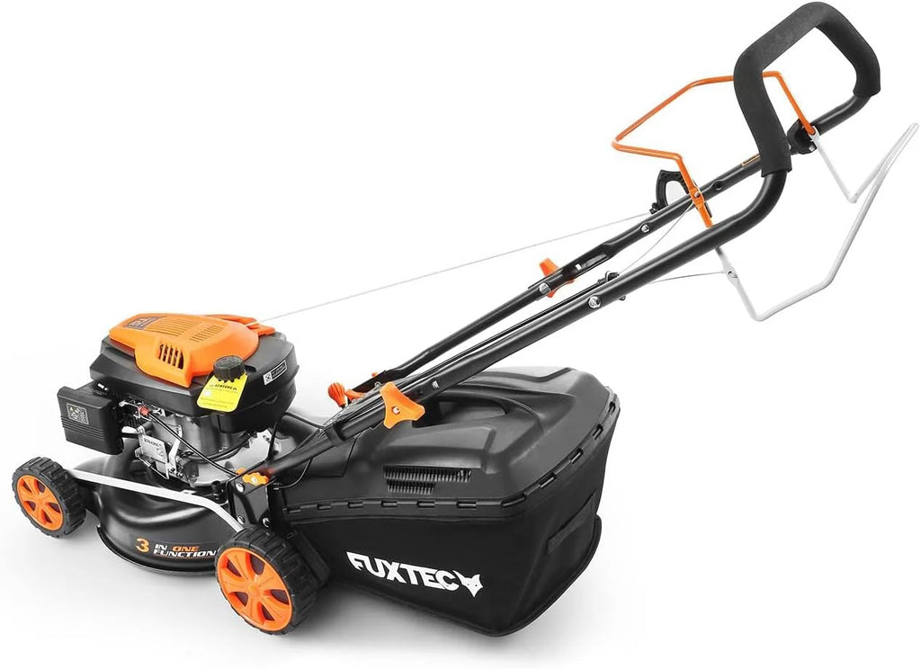 Cortacésped de Gasolina FUXTEC FX-RM4646ECO 46cm de Anchura de Corte - Potente Motor de Gasolina de 146cc Easy Clean 3en1 2,6KW Mulching recogedor de Hierba 50L