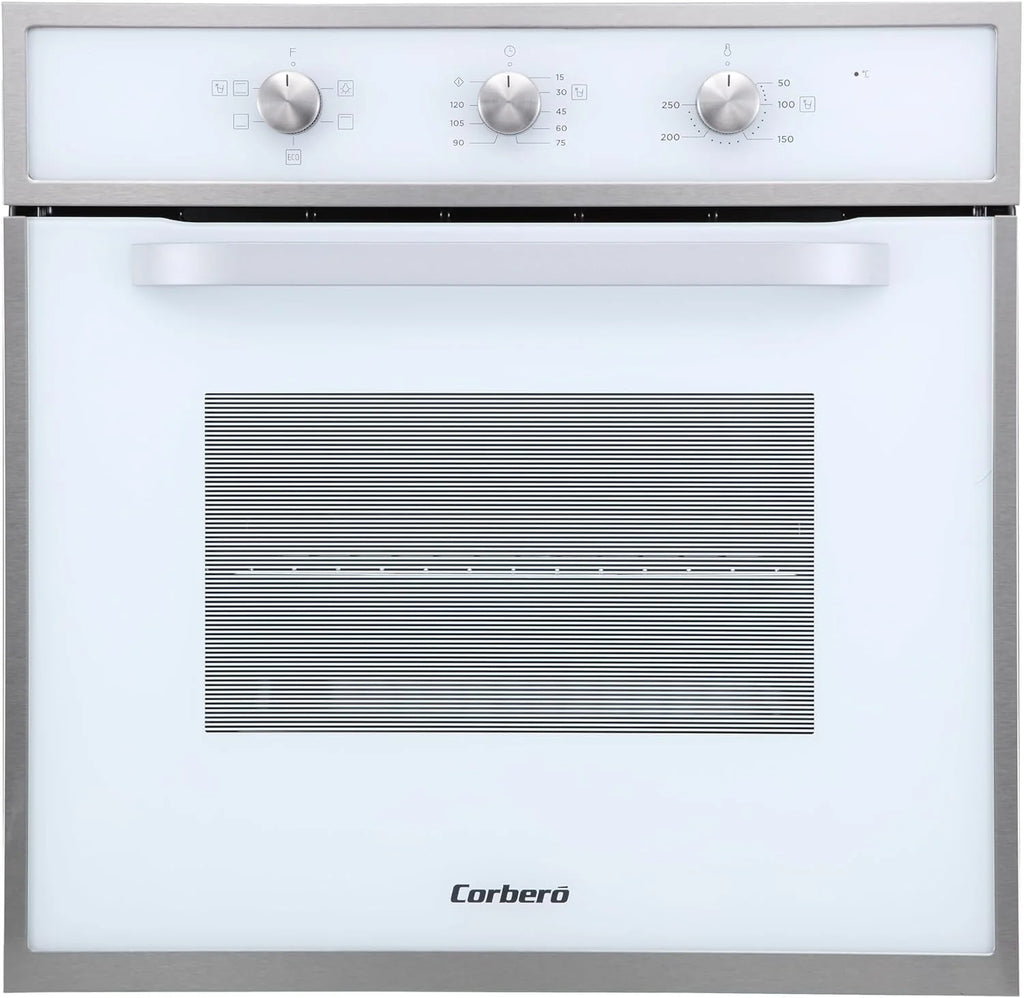 Corberó - Horno convección 70L | CCHM603W | 60x60x58 cm |Convencional con 4 Programas | Luz Interior | Limpieza Hidrólisis | Puerta Doble Cristal | 2100W | Blanco perfil Inox