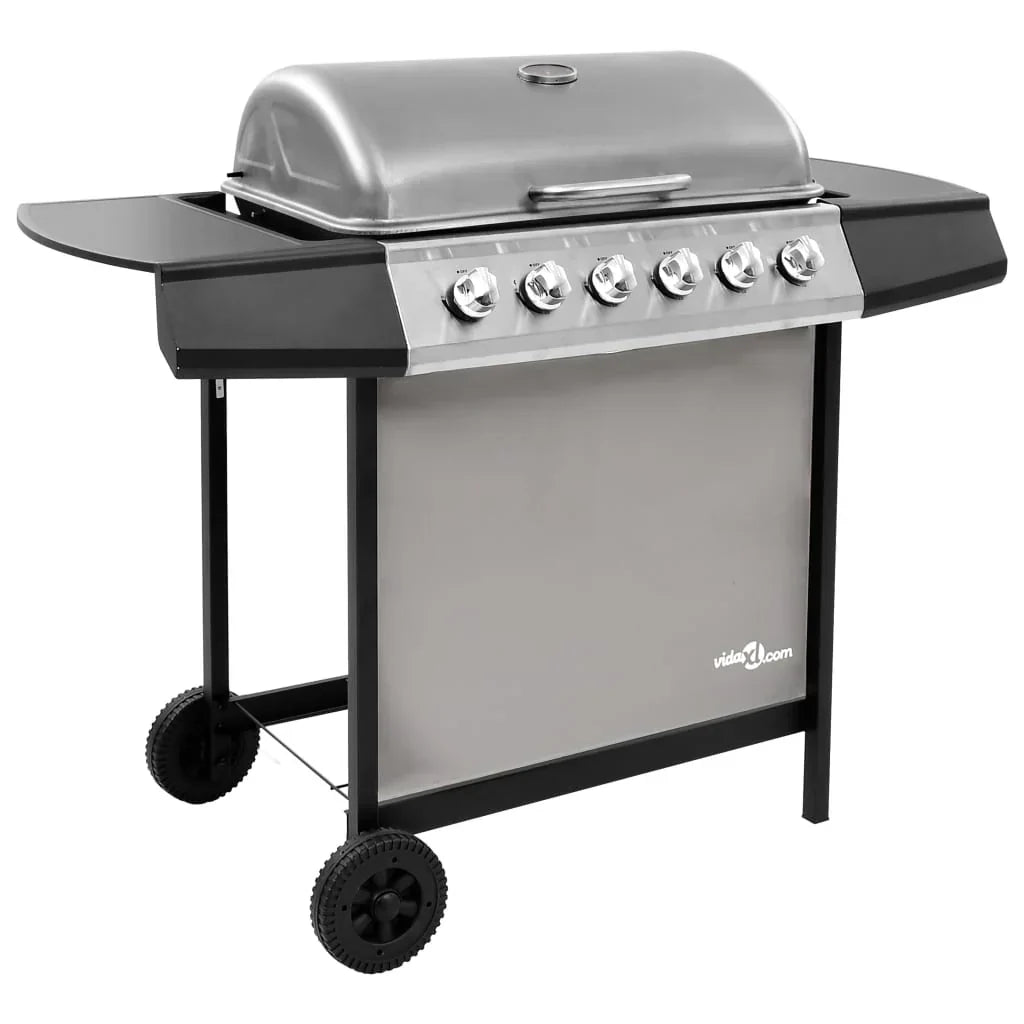 2026 Barbacoa de gas con 6 fogones negro y plateado V0288