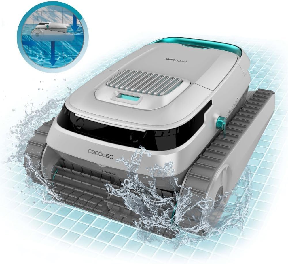 Cecotec Poolroboter für Boden, Wände und Wasserlinie Conga Pooldroid 5000 TotalClean Pearl. 100m2 Oberfläche, 90º Max. Neigung, Geordnete Reinigung, 100min Akkulaufzeit, 4L Kapazität