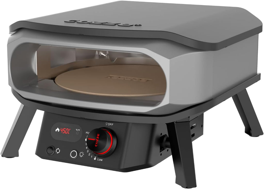 Cozze® Gas-Pizzaofen PREMIUM ROTATE – 13” – 30 mbar – Rotierender Edelstahlofen mit Cordierit-Pizzastein Ø34,5 cm – schnelles und gleichmäßiges Backen