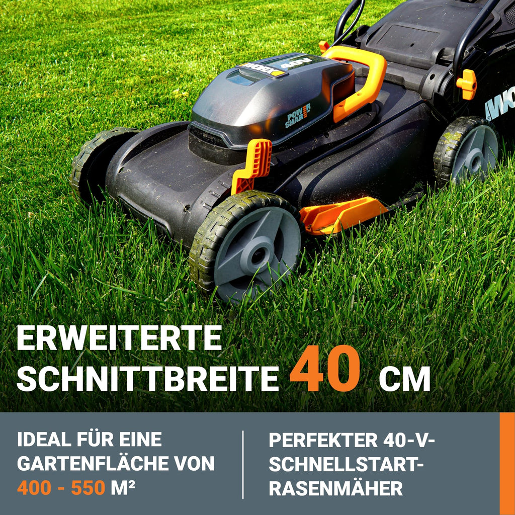 2025 Cortacésped inalámbrico WORX WG743E 40V – Cortacésped profesional con función mulching y batería PowerShare – Ideal para jardines de hasta 500 m²