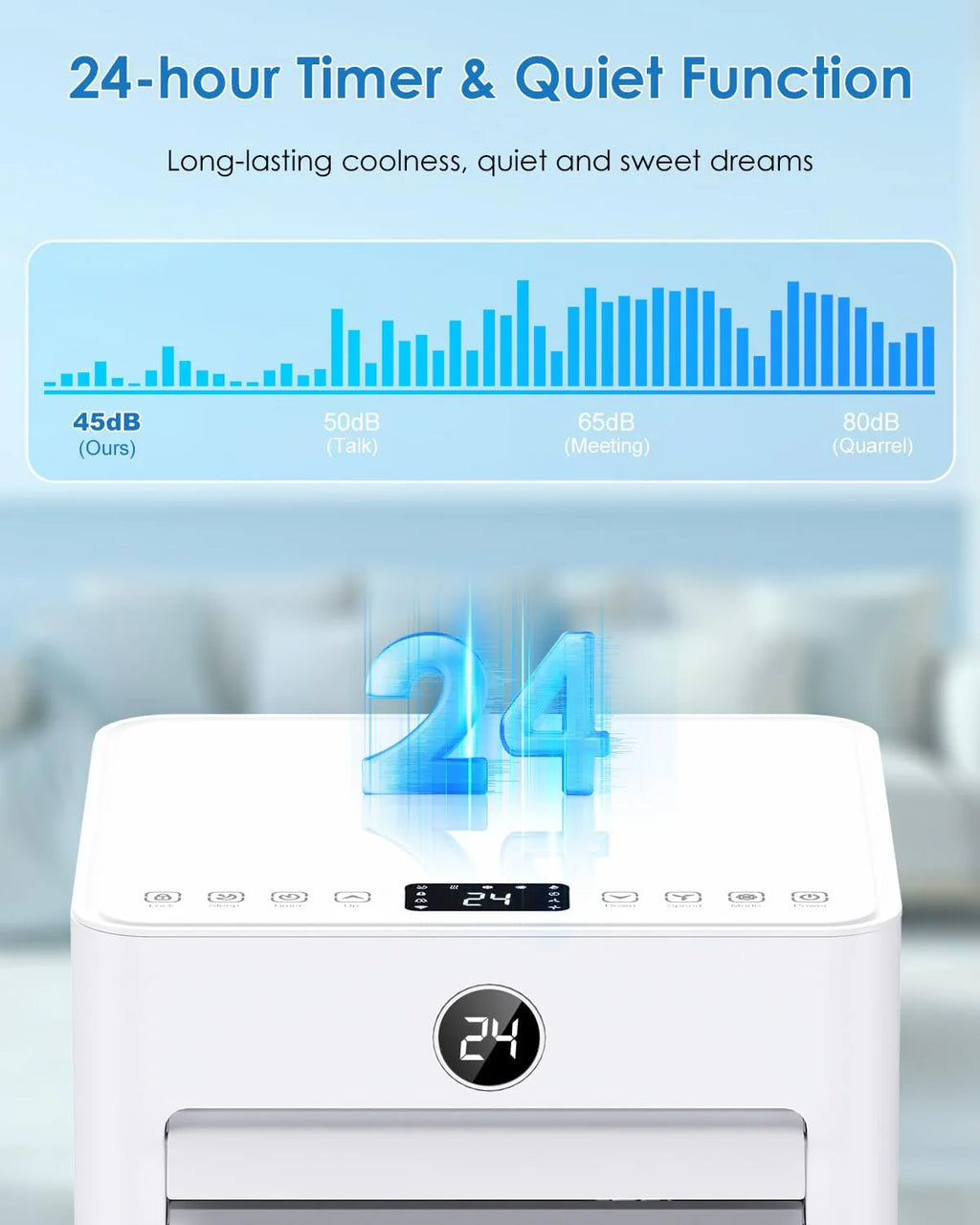 Aire Acondicionado Portatil 7000 BTU, Enfriamiento/Ventilador/Deshumidificación/Modo Sueño 4 en 1, Táctil/Mando a Distancia, Temporizador 24h, Ruedas 360°, Incluye Manguera de Escape & Kit de Ventana